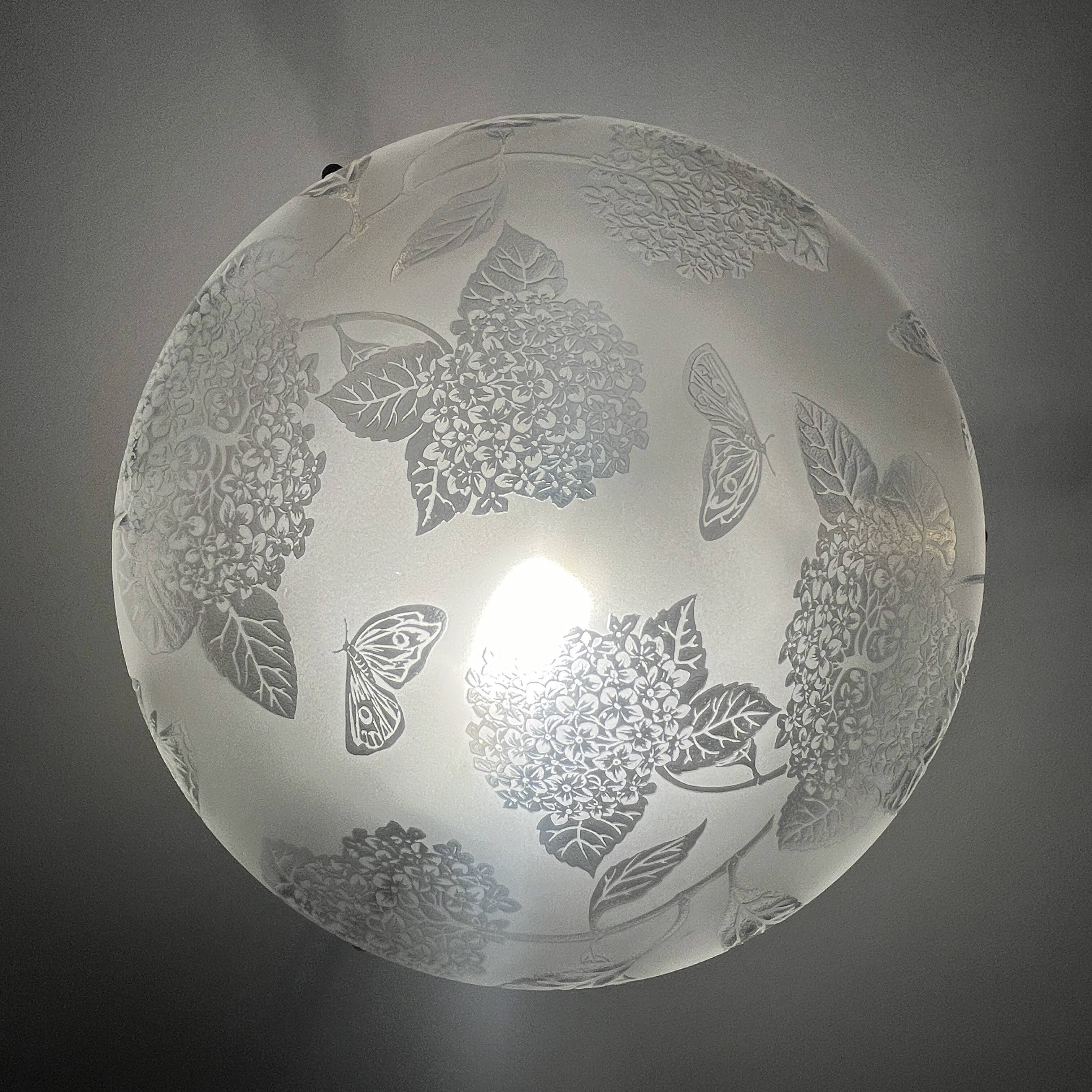 Glass basin decorated with flowers and butterflies Art Deco France Deveau 1925