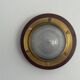 Pair of round glass wall lights, brass base and Wood Wood, 1960s, Italy.