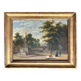 French oil painting from 1880s depicting a park promenade during Victorian era in Paris. Impressioni