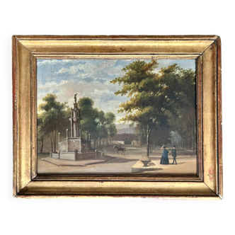Peinture à l'huile française des années 1880 représentant une promenade dans un parc à l'époque victorienne à Paris. Impressionnisme