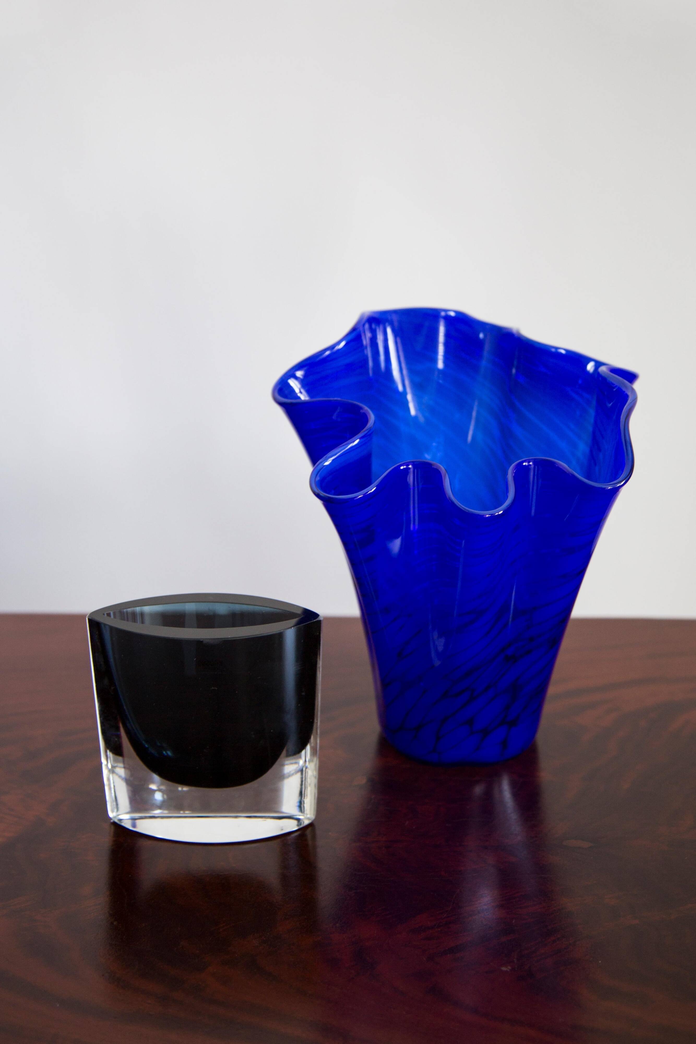 Vintage dark navy blue artistic vase from the mid-20th century.