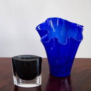 Vintage dark navy blue artistic vase from the mid-20th century.