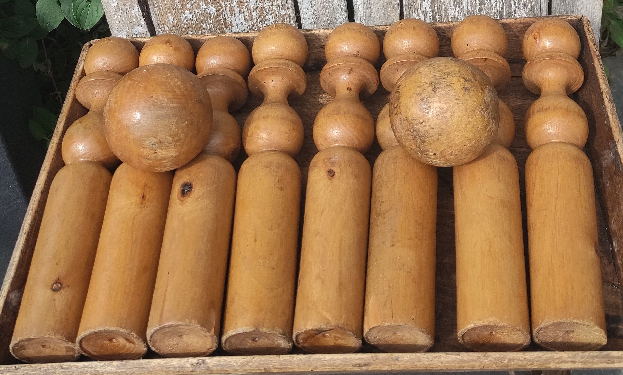 Old vintage wooden bowling game