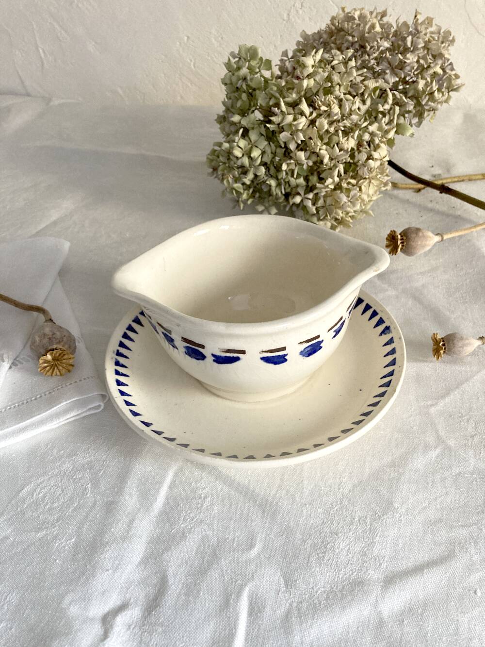 Longchamp ironstone gravy boat, Arlette model, 1950s