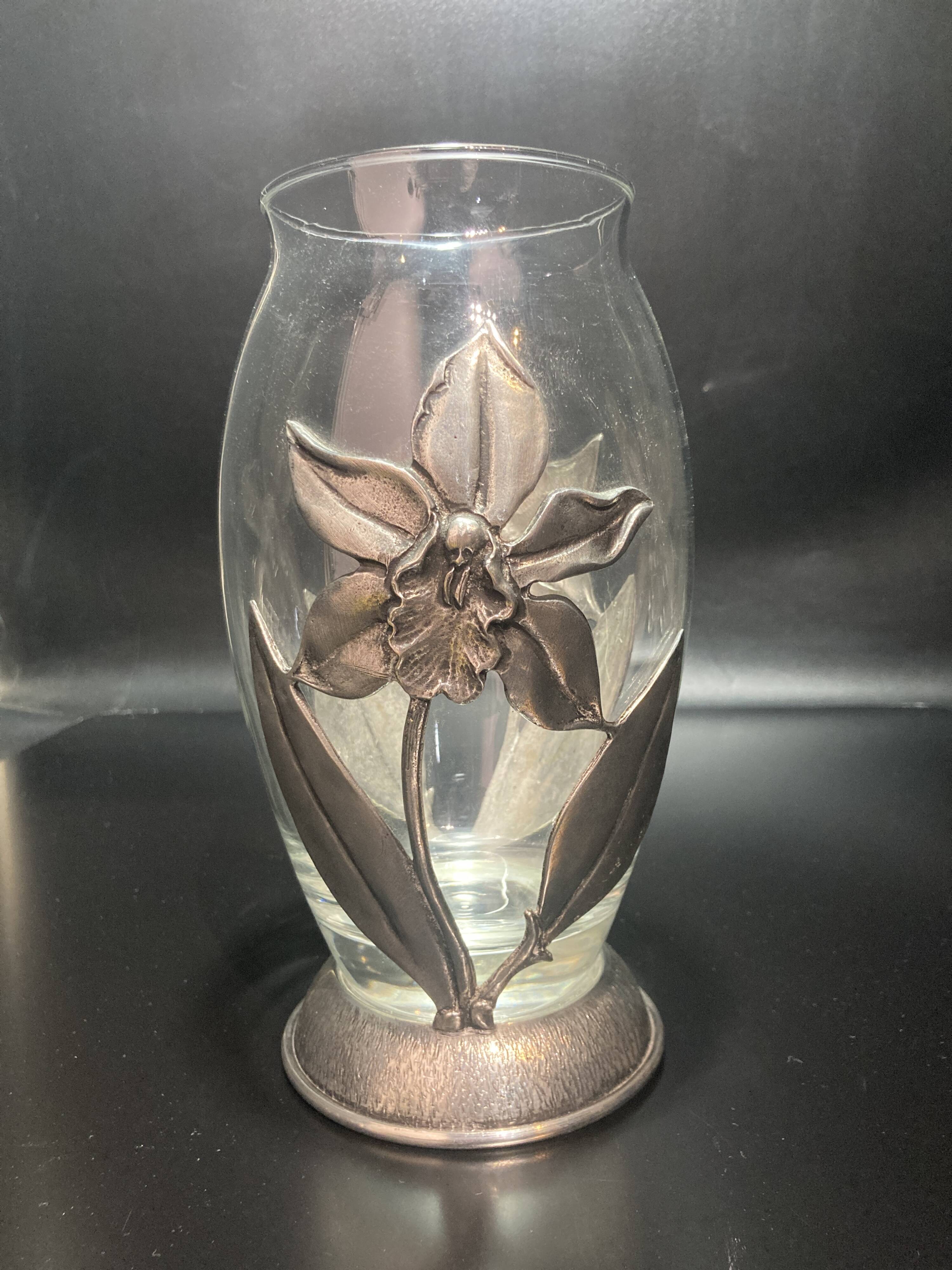 Glass and pewter vase