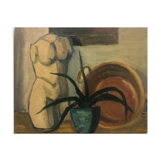 Tableau peinture XXe atelier sculpture nature morte