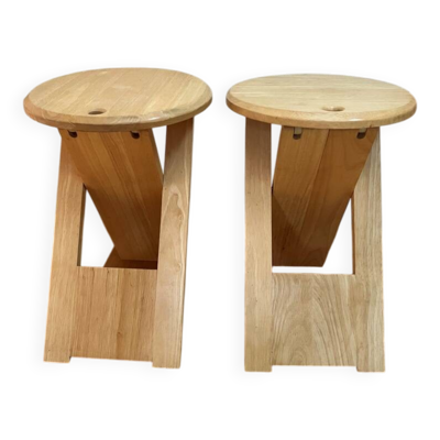 Paire de tabourets Pliants en Bois par Adrian Reed, France, 1970
