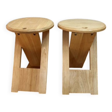 Pair of Folding Wooden Stools by Adrian Reed, France, 1970
