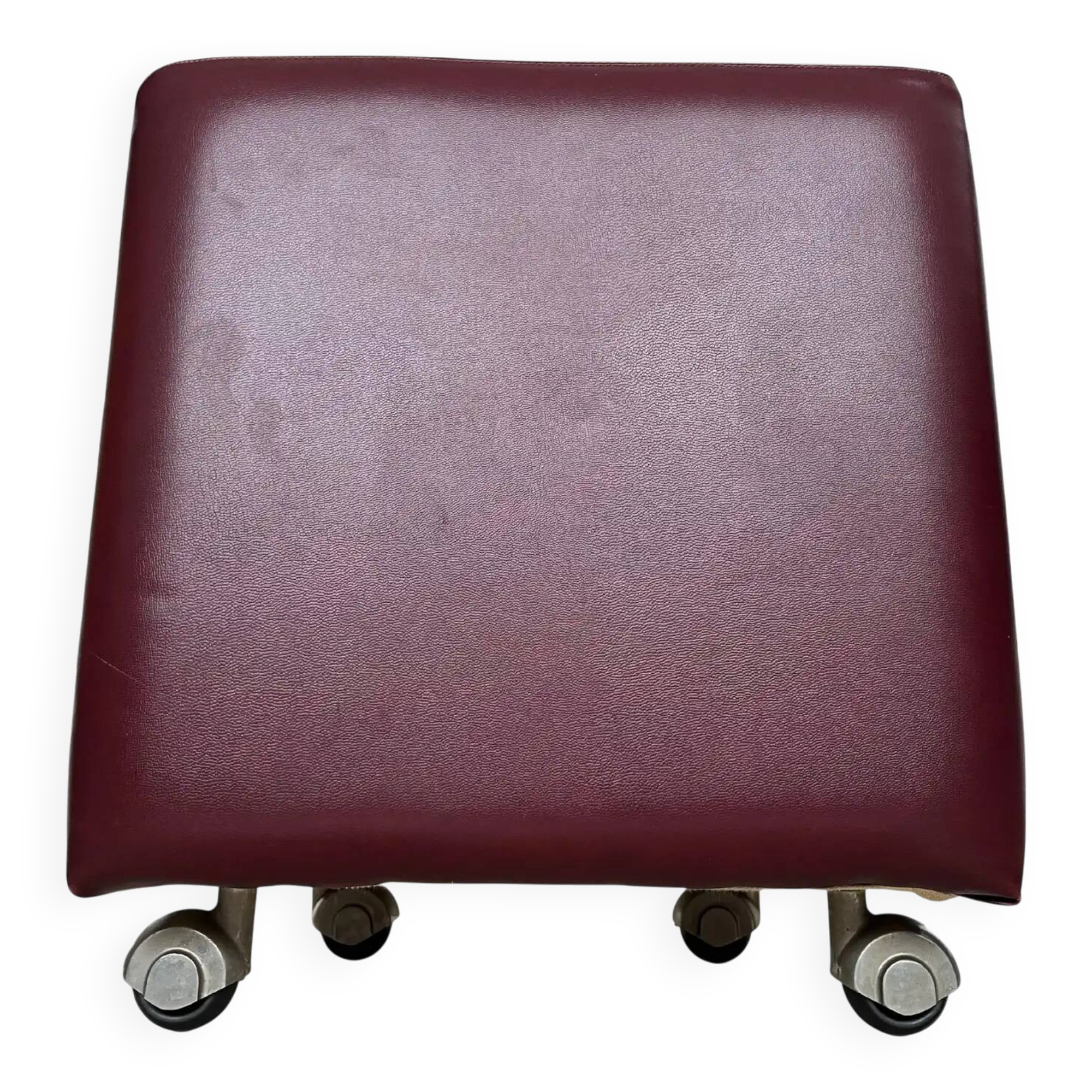 Pair of midcentury design wheel stools or tabourets, artificial leather, 1970s