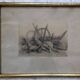 Drawing 1900 lead pencil still life hunting painting game trophy, signed jm, hunter