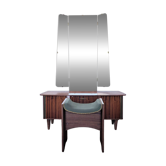 Vintage 70s dressing table with triptych mirror and matching bench.
