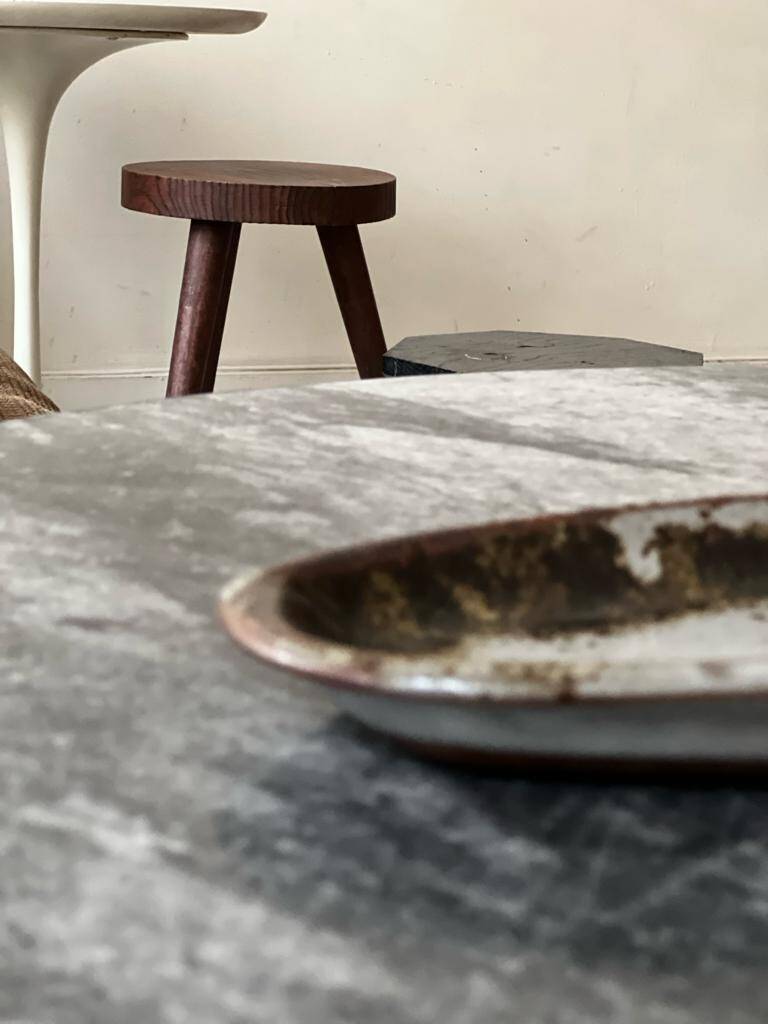 large fish serving dish in enamelled and signed stoneware ceramic, 1960