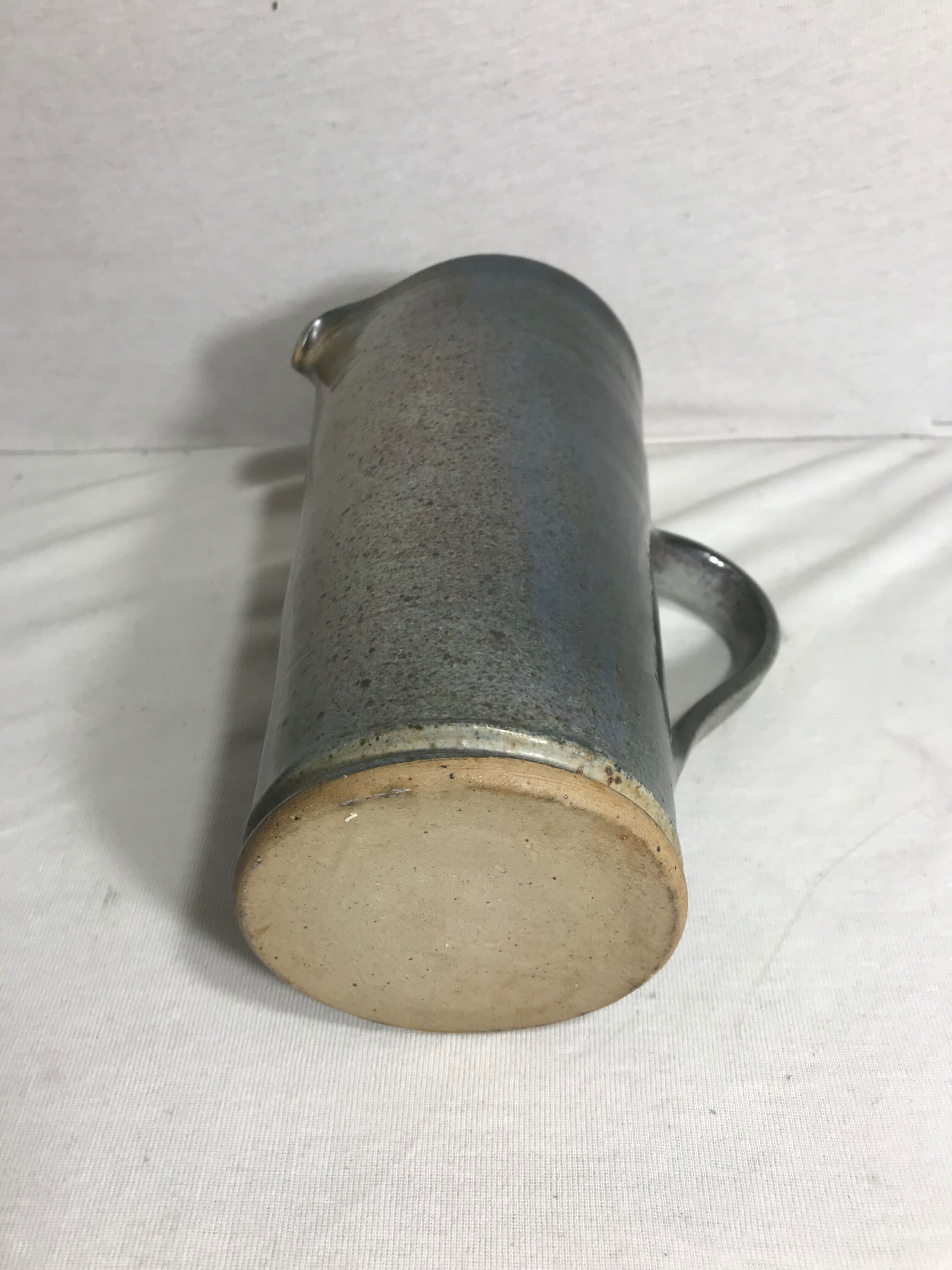 Enamelled ceramic pitcher, 70s, in blue gray
