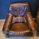Pair of Vintage Brutalist armchairs from the 60s in leather and solid oak