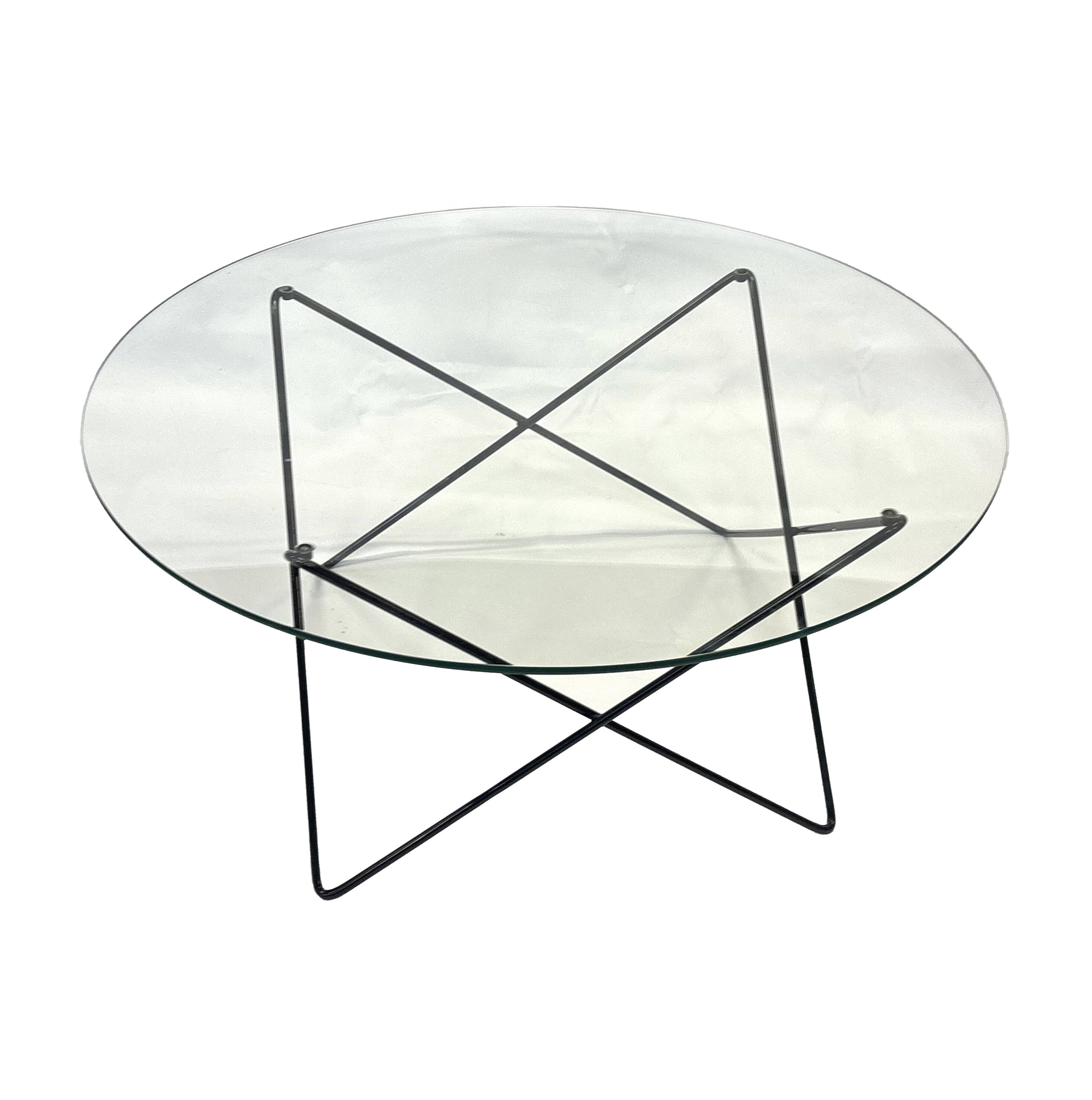 Vintage coffee table in 70s steel wire glass design