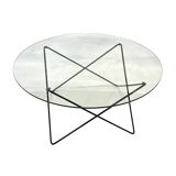 Vintage coffee table in 70s steel wire glass design