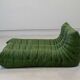 Togo chaise lounge in green leather attributed to Michel Ducaroy for Ligne Roset, 1974