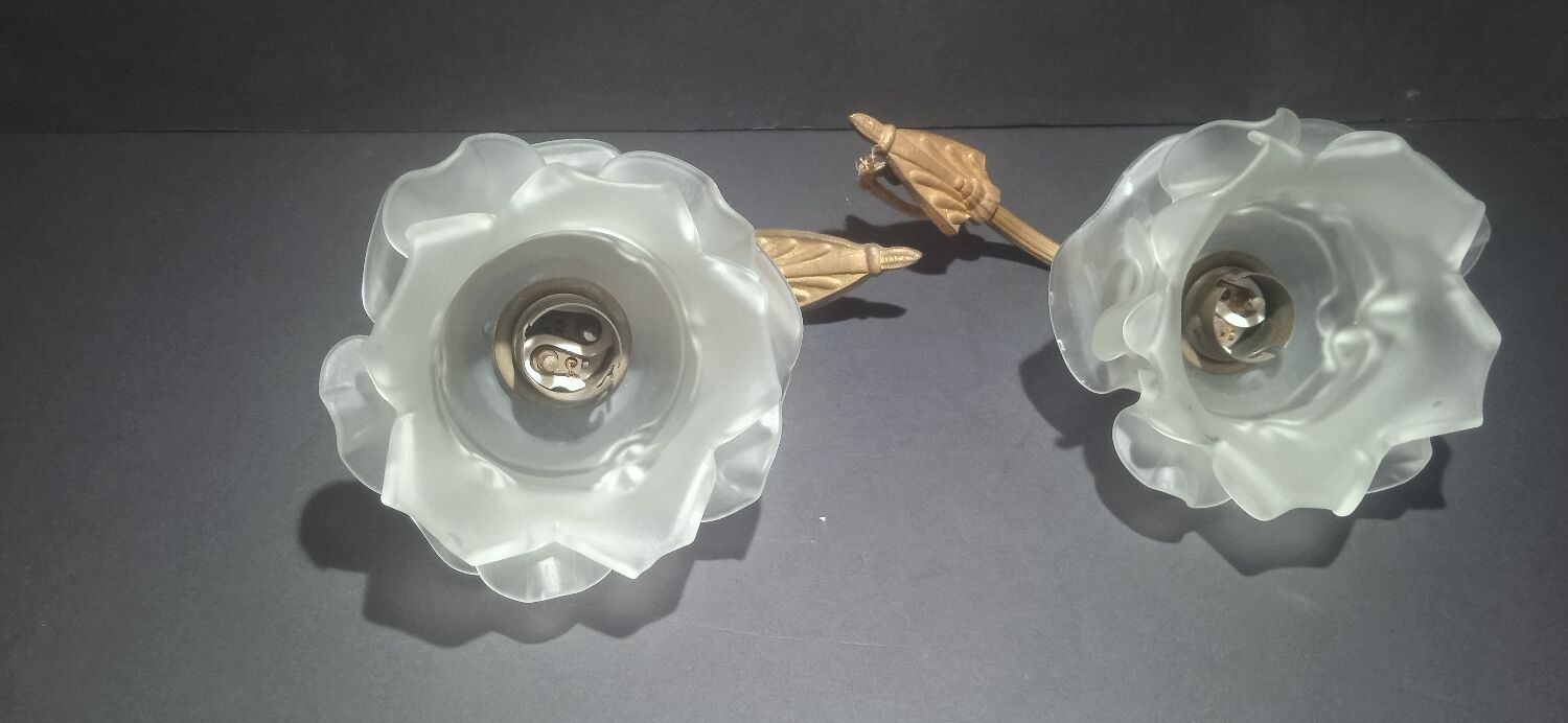 Vintage glass flower wall lamps