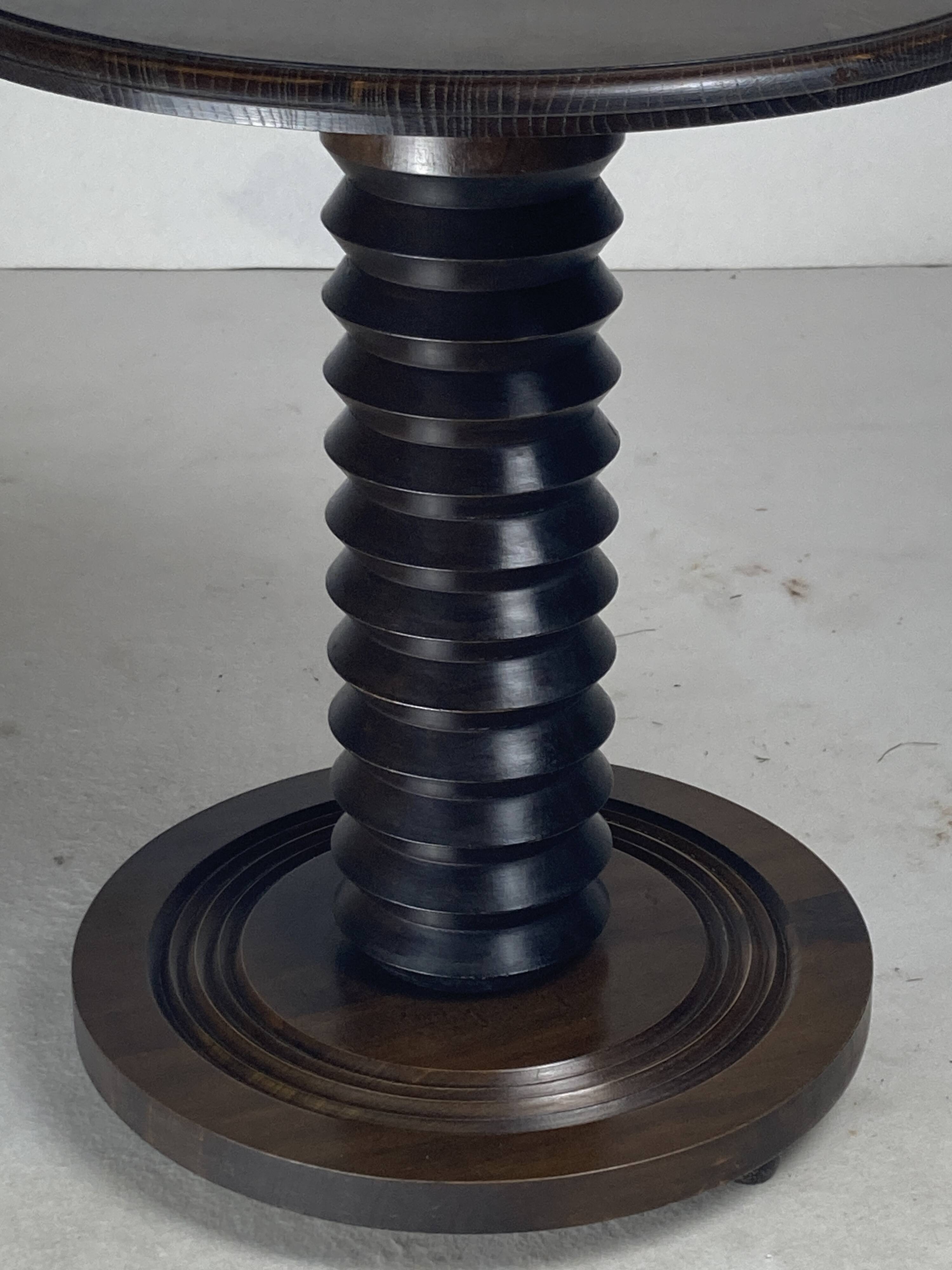 French brutalist wood turned side table in the style of Charles Dudouyt