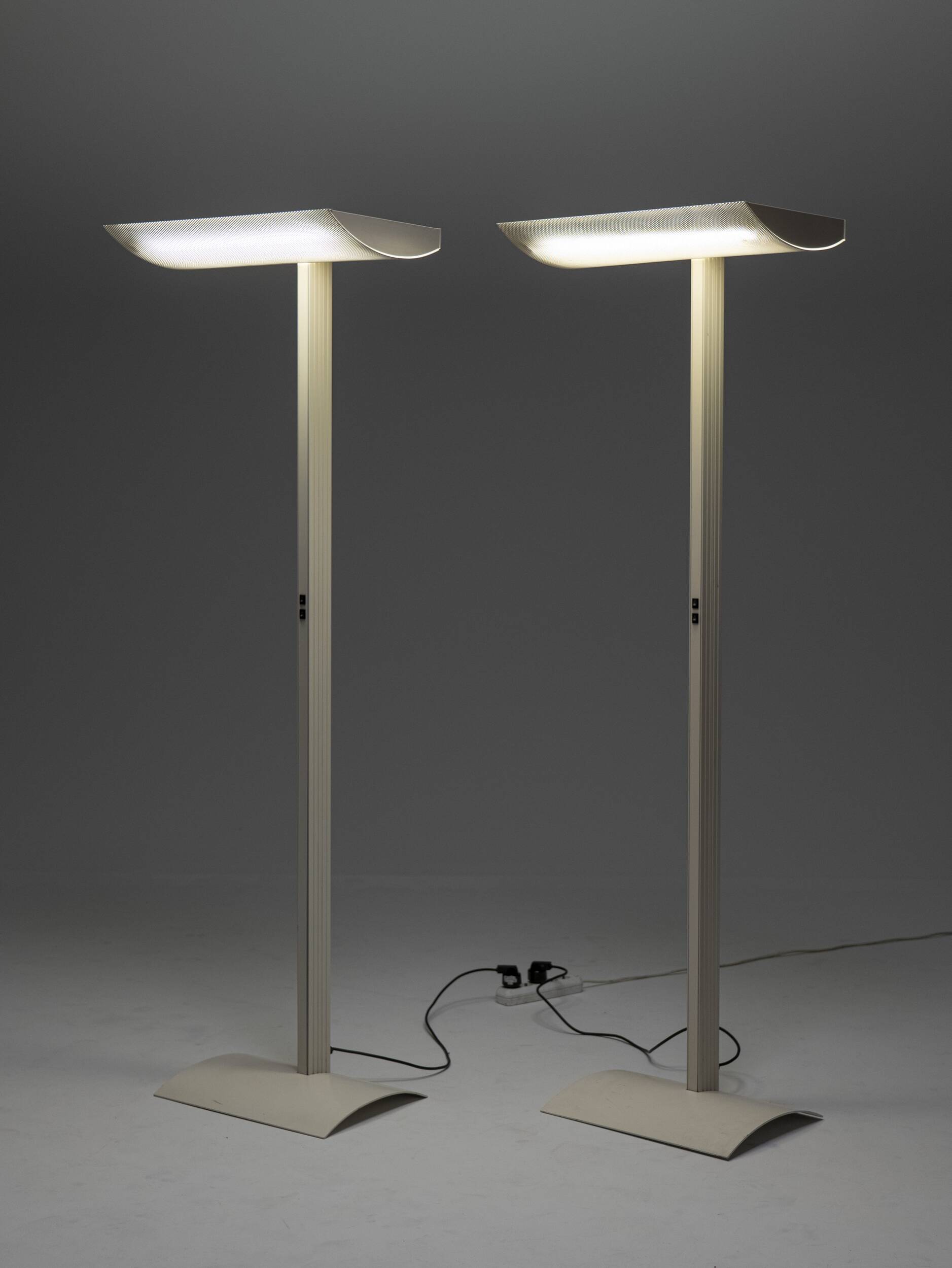 Pair of white Sames floor lamps, Italy, 1980s