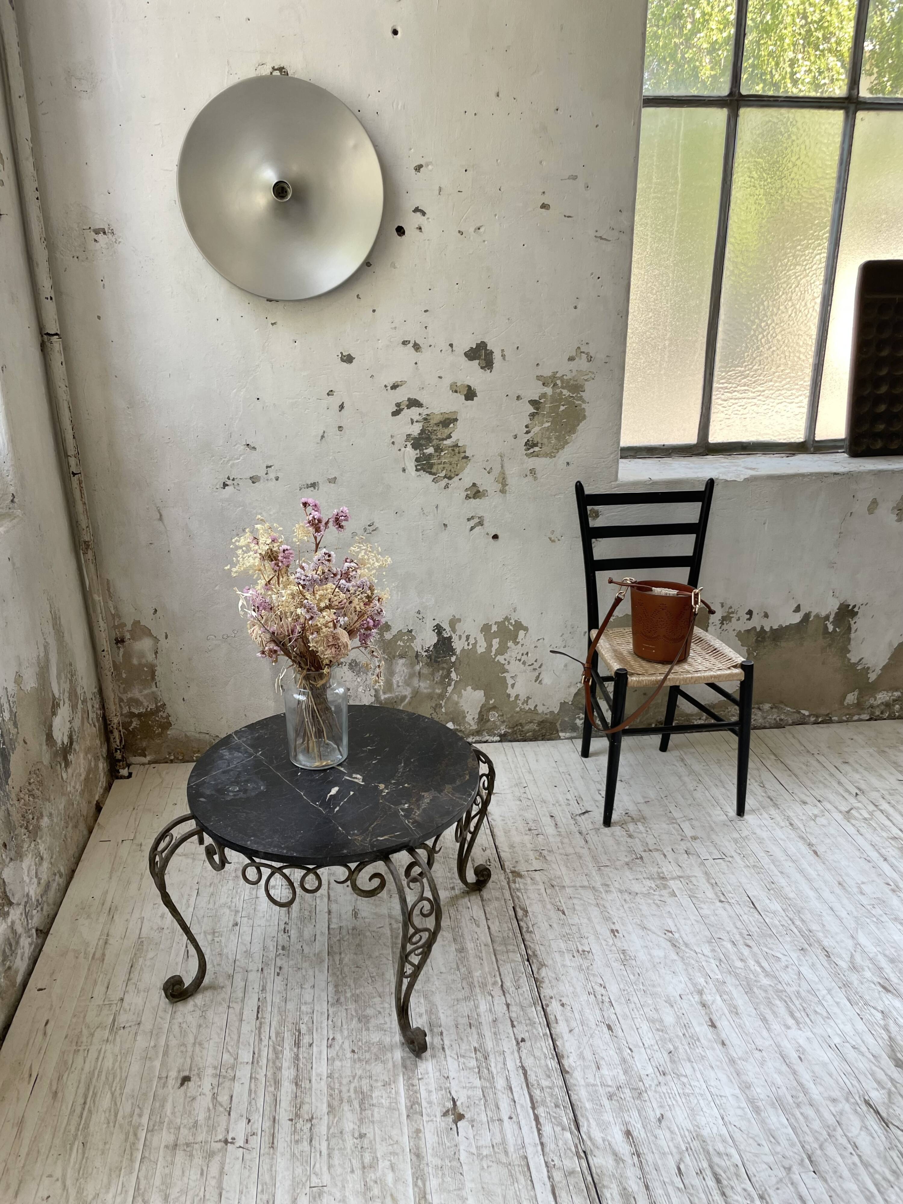 René Drouet coffee table in metal and black marble.