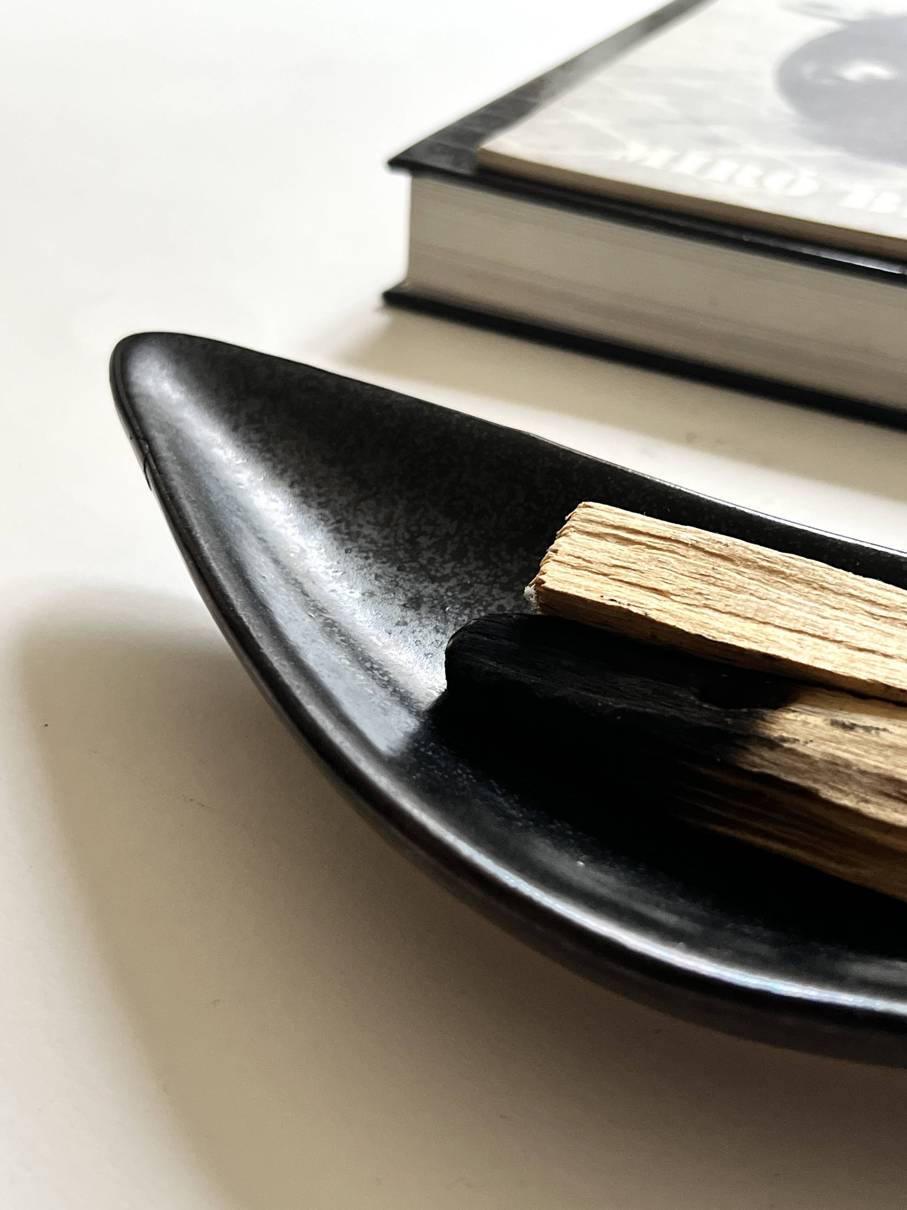 Black glazed ceramic catchall, 1950s design