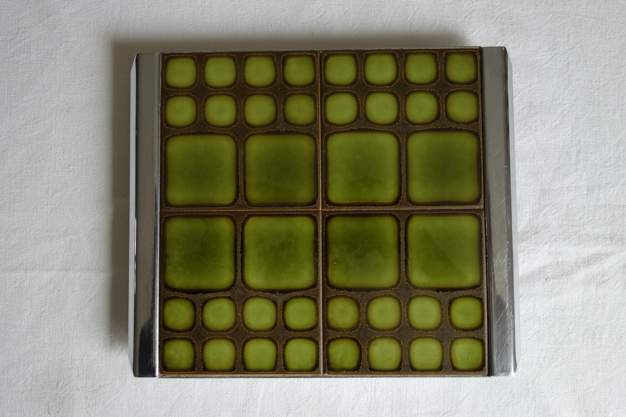 Vintage trivety ceramic and metal tiles