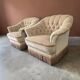 Set of 2 vintage ecru armchairs with fringes.