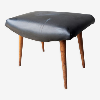 Repose pieds tabouret simili bois pieds compas vintage Danois