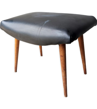 Repose pieds tabouret simili bois pieds compas vintage Danois