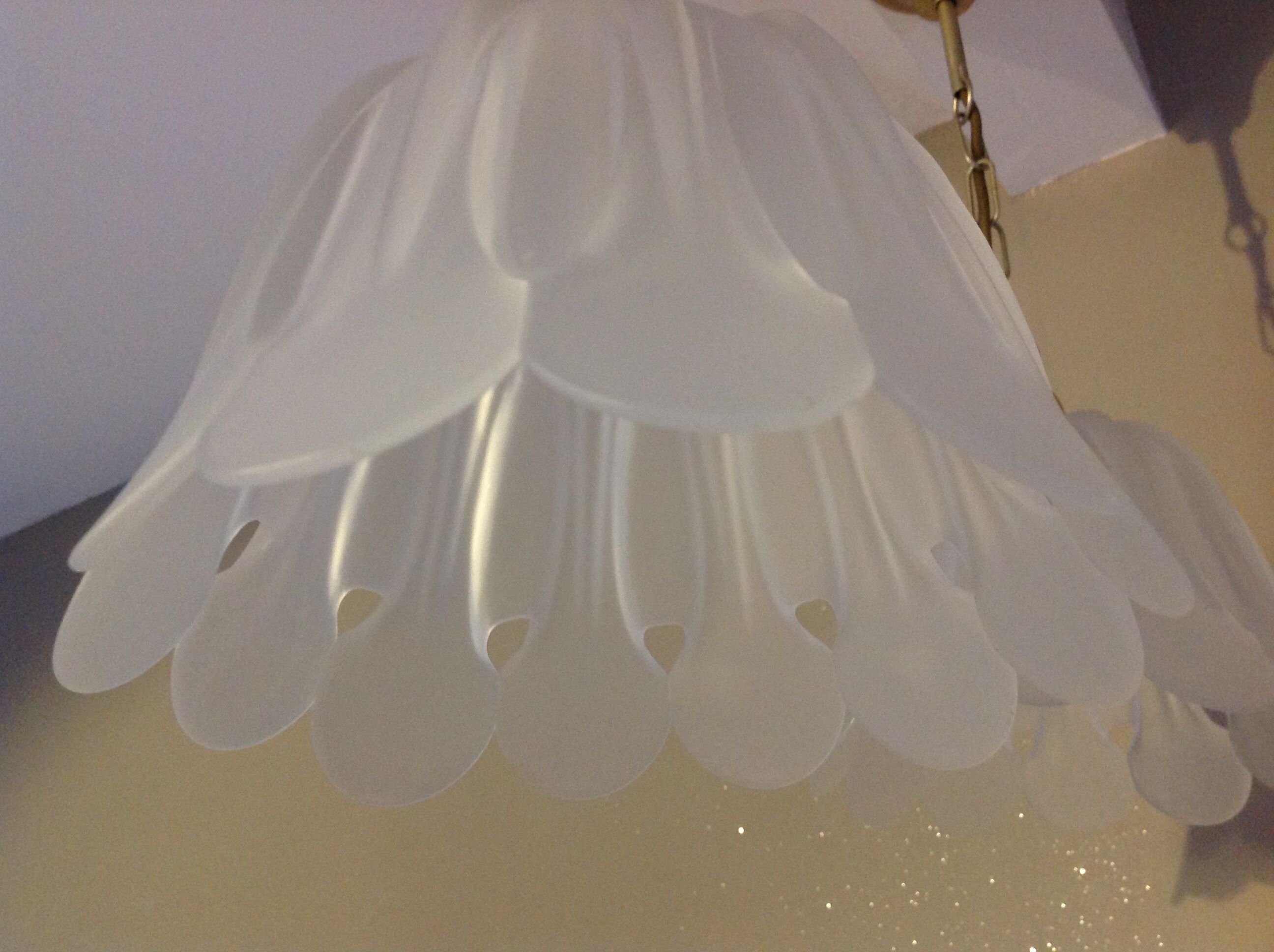 Pair of pendant lamps bell in frosted glass style art deco