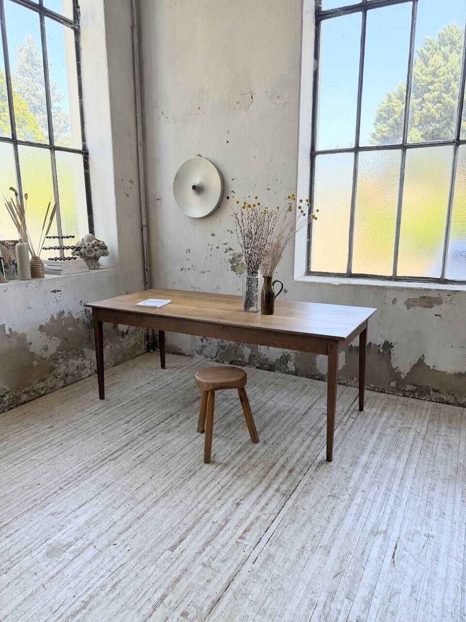 Table de ferme chêne pieds fuseaux 1950