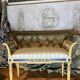 Set of Louis XVI Parcel Gilt Benches in Cream and Blue Lacquer