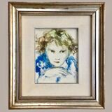 Old painting portrait of a little girl