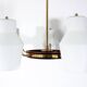 Danish suspension structure in brass and teak with 5 opaline heads