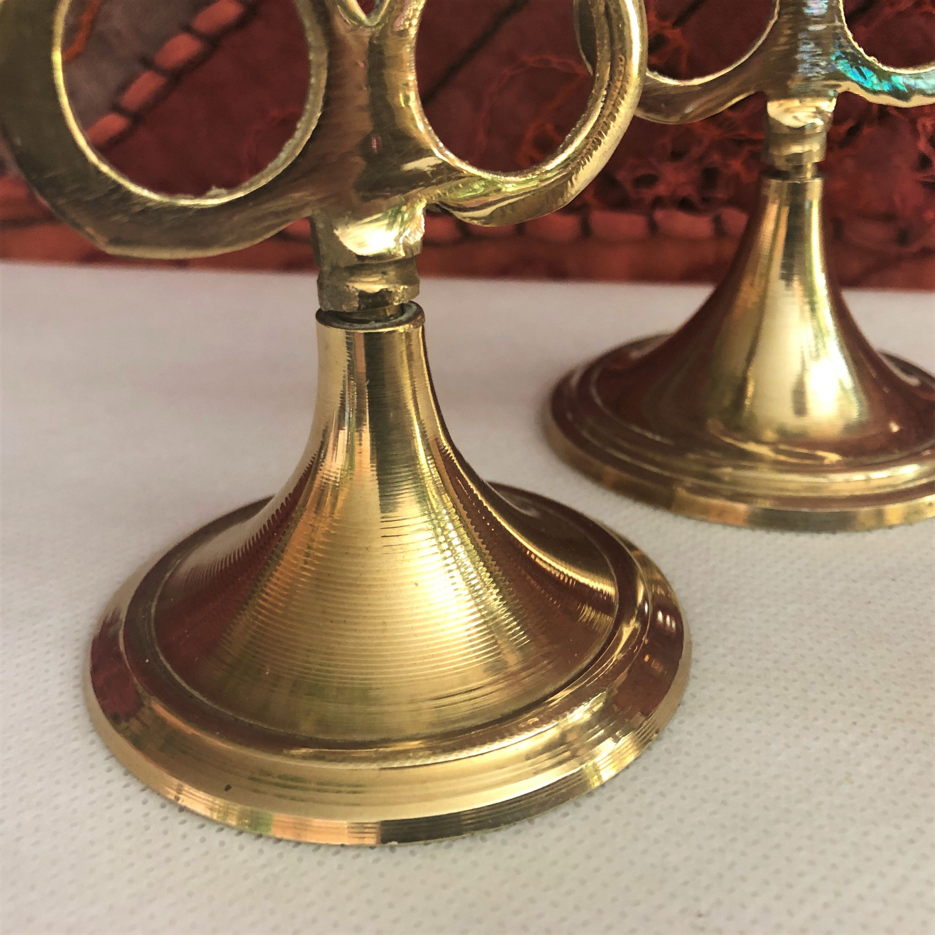 Trio of golden brass candle holder INDIA vintage