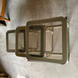 Brass nesting tables with smoked glass tops