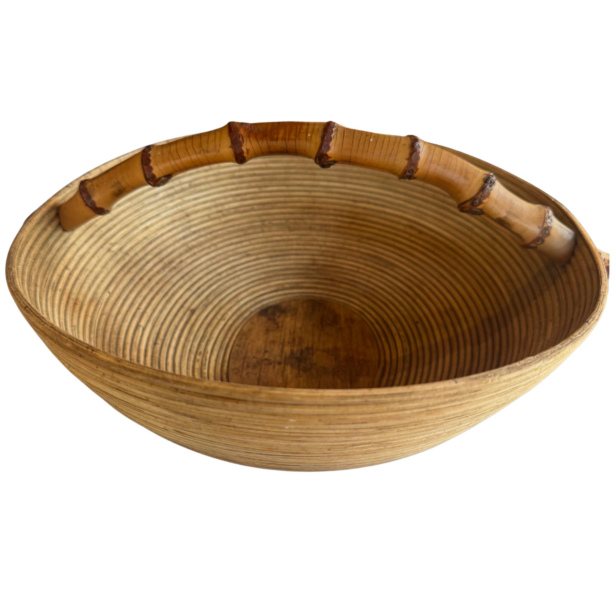 Sculptural basket by Pieter van Gelder – turned wood & bamboo handle