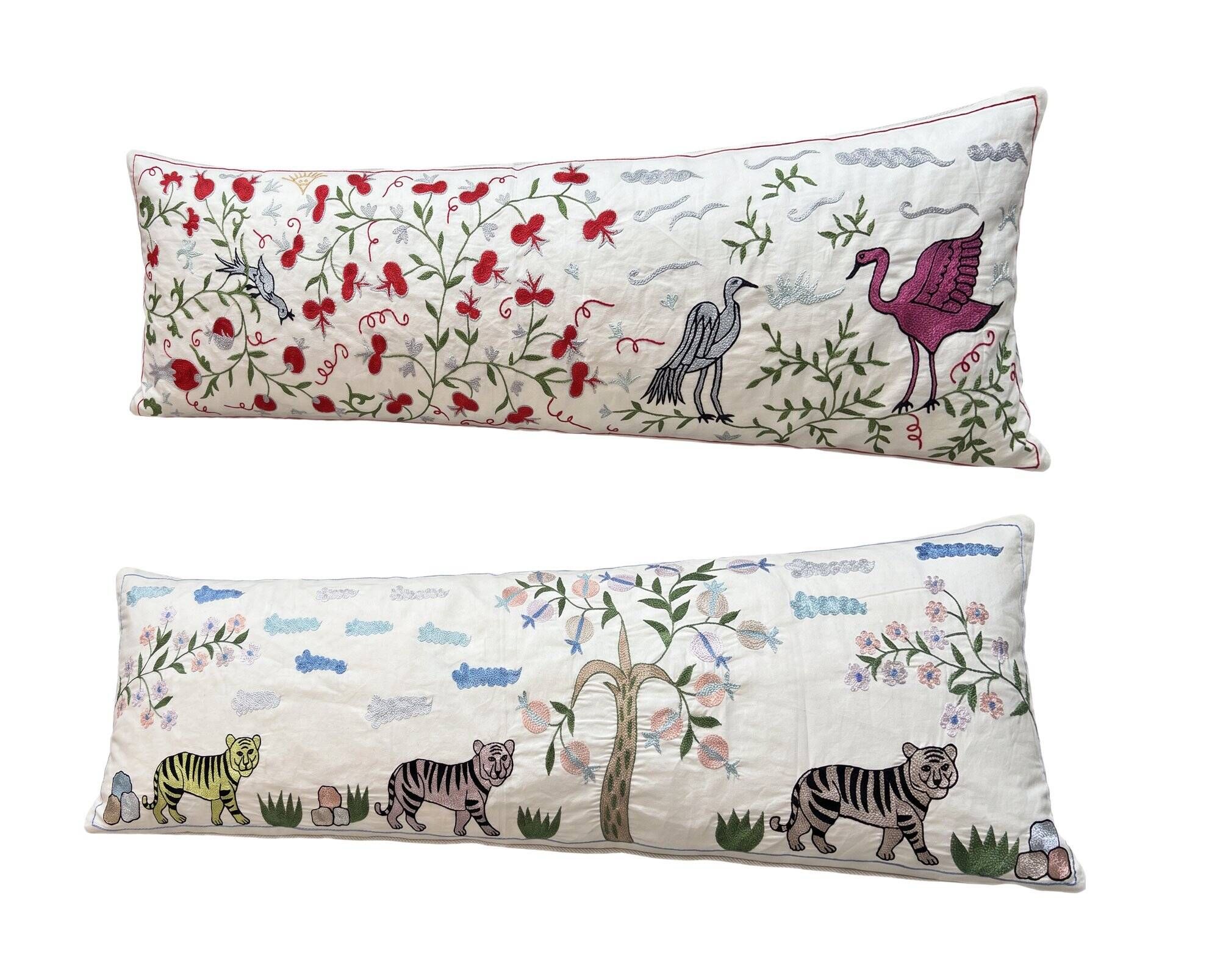 Set of 2 embroidered decorative cushion covers 46x142 cm