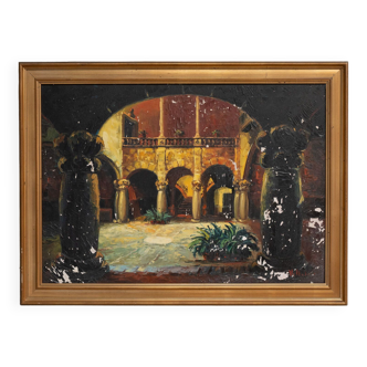 Oil on canvas interior building Spain or Orient XXth by Vallasus