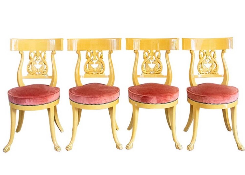 Set of 4 chairs, Italy, Gilded wood, Circa 1950