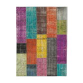Tapis oriental vintage tissé à la main 202 cm x 276 cm tapis patchwork multicolore