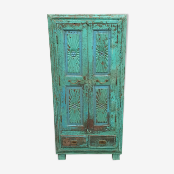 Old green wooden cabinet 2 doors and 2 drawers