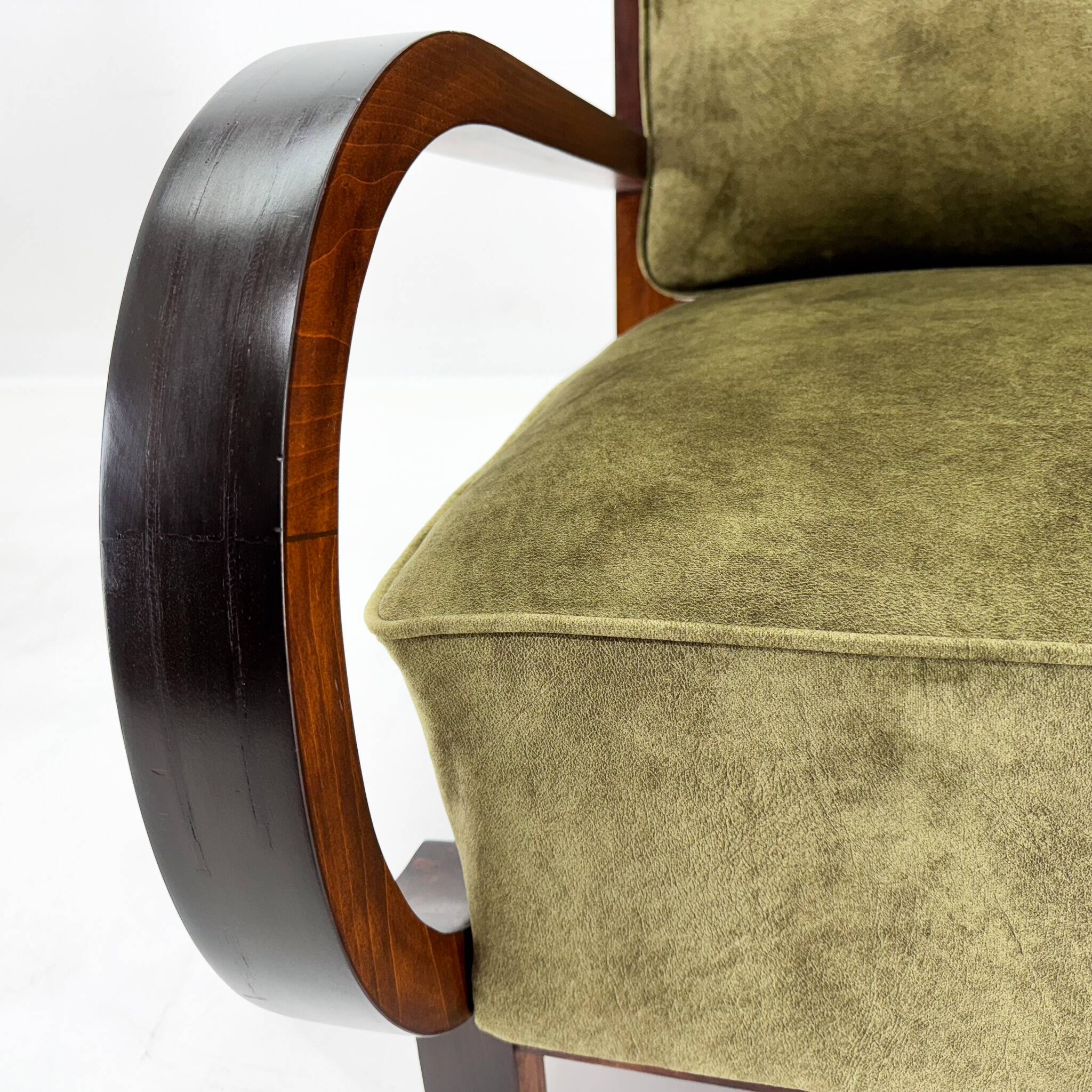 Pair of Art Deco beech armchairs, 1930s, newly upholstered