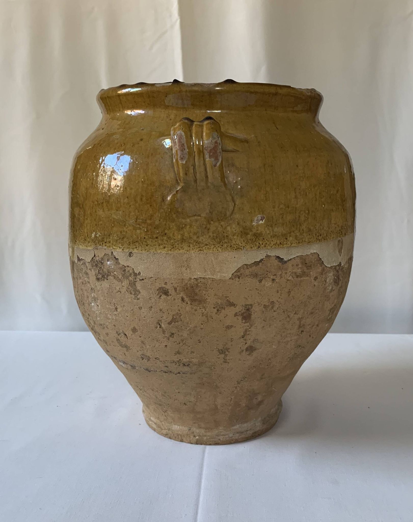 Old glazed yellow terracotta confit pot – South-West of France