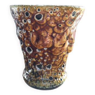 Small honey ocher lava enamel vase