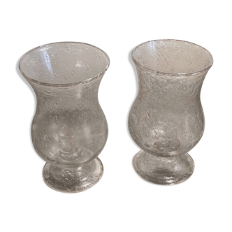 Duo of pink photophores made of Biot glass