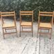 3 wood folding chairs and vintage canning