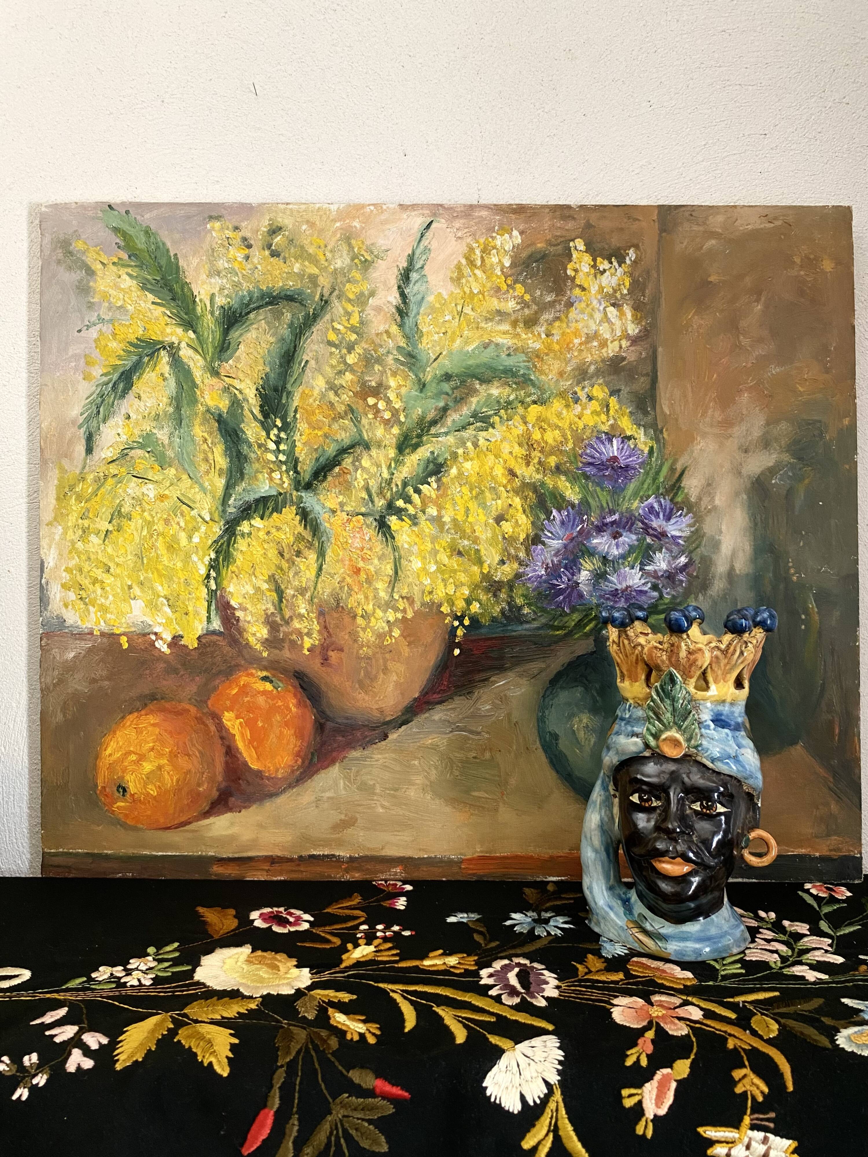 Oil on canvas still life "the mimosa"