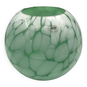 Vintage glass vase ball shape handmade alicja green and white